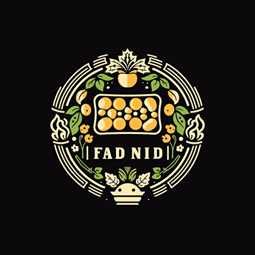 Retro iconic logo of mind full of healthy food, white vector, on black backgroung