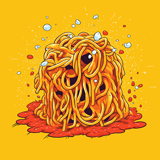 burst of spaghetti by tim lahan, 2d vector art, flat colors