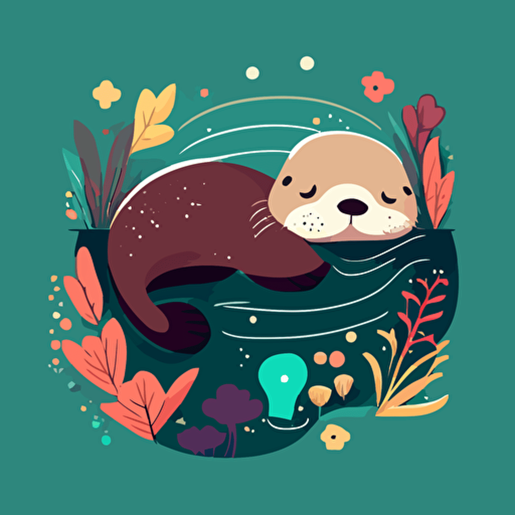 cute vector simple drawing sad otter swimming with hand out bright colours