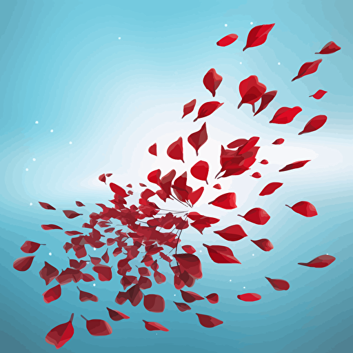 red flower petals blowing in the wind. November sky. Vector illustration