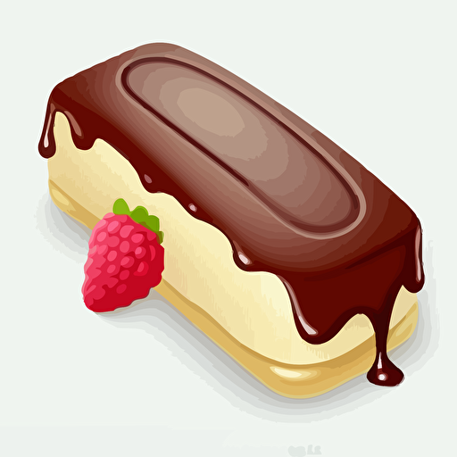 minimalistic vector illustration of french chocolate with raspbery eclair on white backgorund use 5 solid colors no gradients