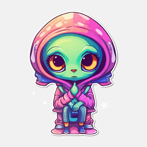 an alien sticker, cute, girly, hip hop style, 2d, vector art