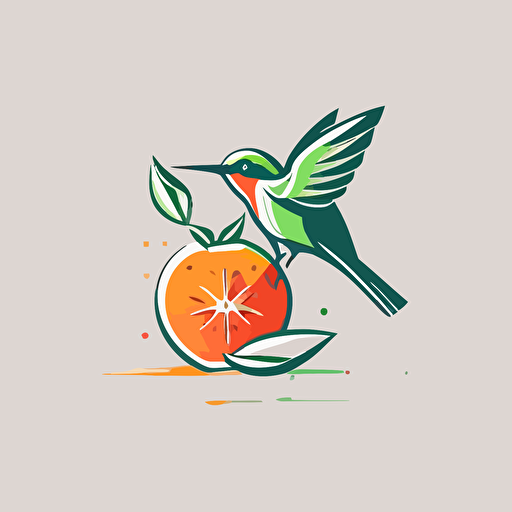 hummingbird with fruits logo , lineal and minimalistic style, vector logo, 2D vector logo, Flat vector logo, 1 color