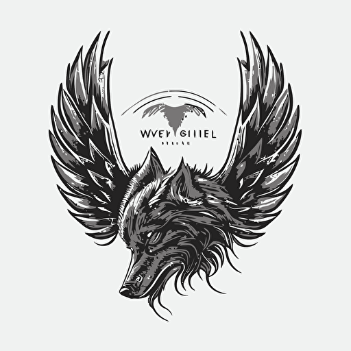 logo vector, grey wolf head, black outline, with angel aureole, minimalist