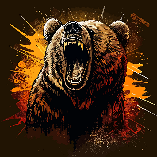 roaring Angry bear, teeth showing, long claws, vector art