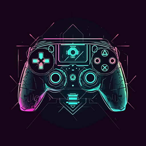 2D vector logo gamepad with task in minimalism cyberpunk style.