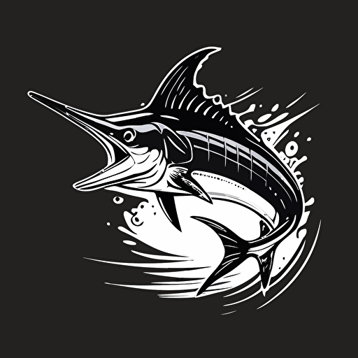 black and white swordfish vector art logo design with large bait in its mouth