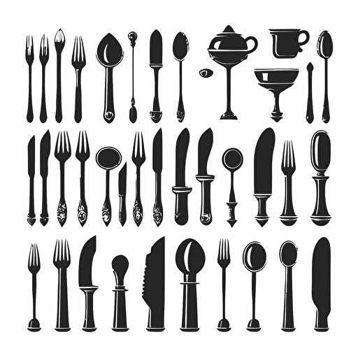 utensil set, 2d, vector, black and white