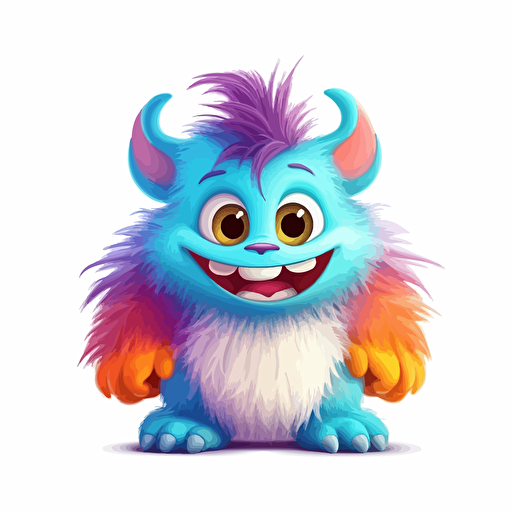 A gorgeus baby fur japanese monster, smiling, ukranian colors, white background, vector art , pixar style