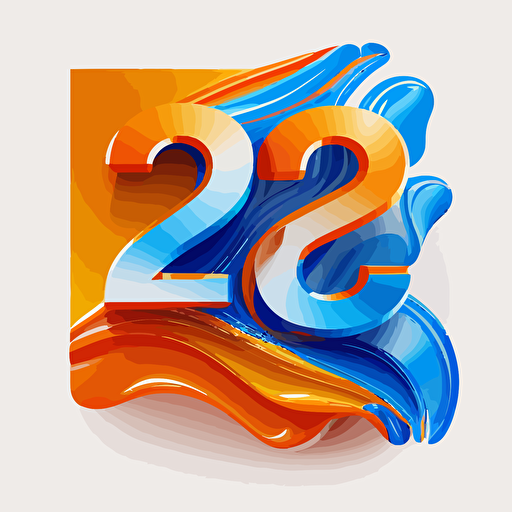 year 2023 vector, white background, predominant blue and orange colors, young