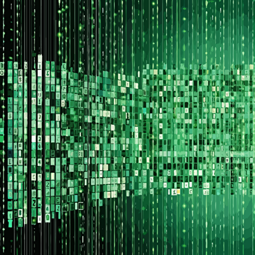 excel spreadsheet matrix rain, e-mail, coding, abstract, collage, modern art design, vector art, minimal style, green colors,