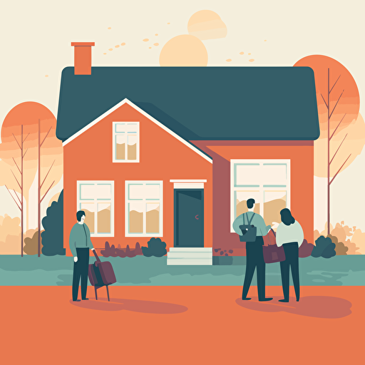 vector image of a new home with the buyers in the yard taking out the for sale sign