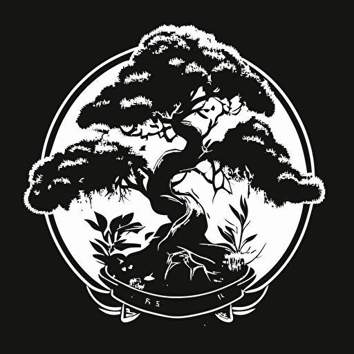 imagine 2d vector black and white bonsai tree logo for a bonsai company