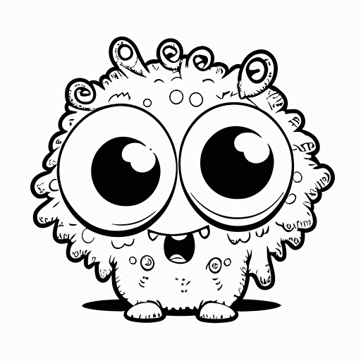 happy monster, big cute eyes, pixar style, simple outline and shapes, coloring page black and white comic book flat vector, white background