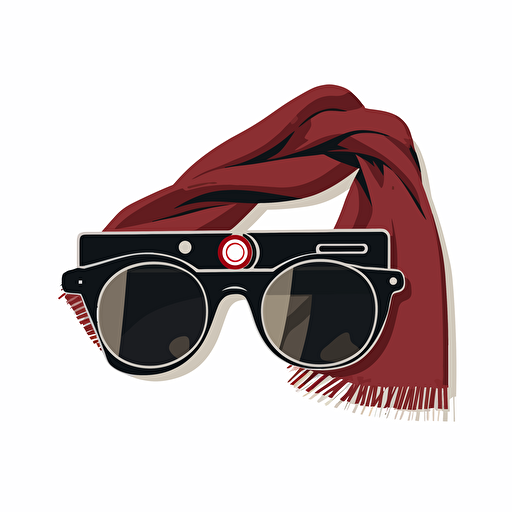 vector logo including a 35mm camera lens, red ray ban sunglasses and a scarf.