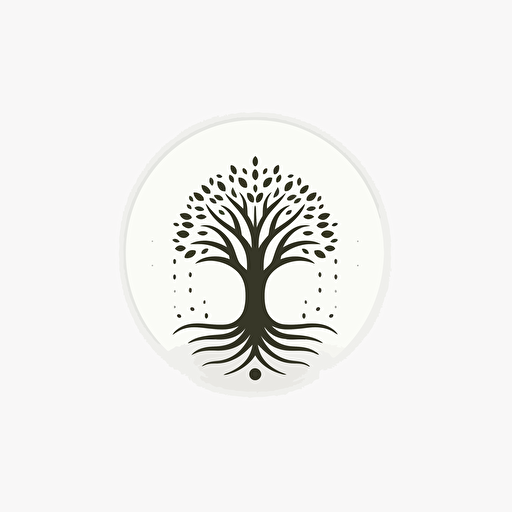 a circular logo, rain drop shaped tree, seeds, vector, minimalist, whitespace, white background