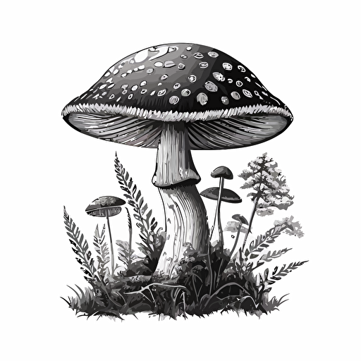 black and white vector drawing of a mushroom