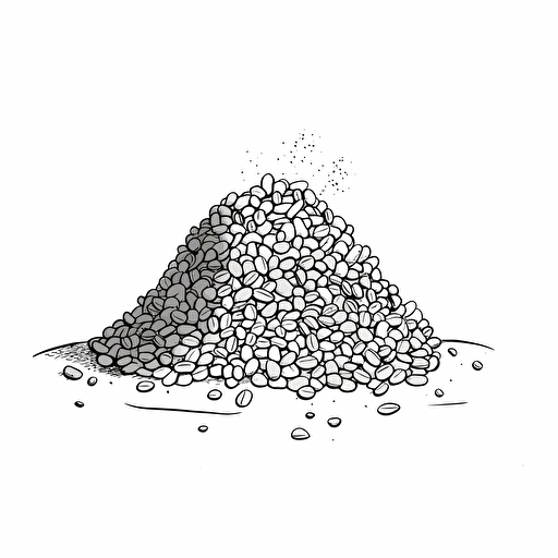 pile of coffee beans vector illustration, black and white, simple, minimalist illustrator, flat illustrations, spontaneous marks, simple line work