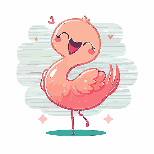Vector cute kawaii flamingo, white background, pastel colors,winking,looking at the camera,thick legs ,clip art,no background