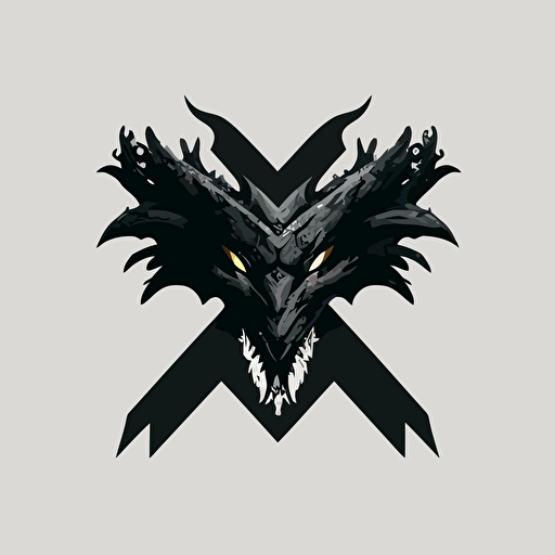 flat vector logo of an X with fron dragon head, hybrid, simple minimal