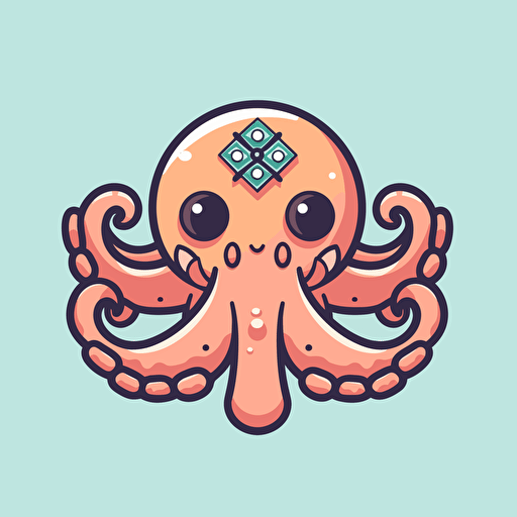 a simple flat logo featuring an anime kawaii octopus with all 8 arms visible, vector image, 32k uhd