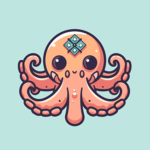 a simple flat logo featuring an anime kawaii octopus with all 8 arms visible, vector image, 32k uhd