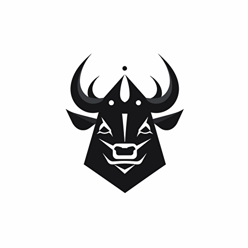bull Shape, Crown, icon, simple, logo technique, comic vector illustration style, flat design, minimalist icon, flat, adobe illustrator, black and white, white background