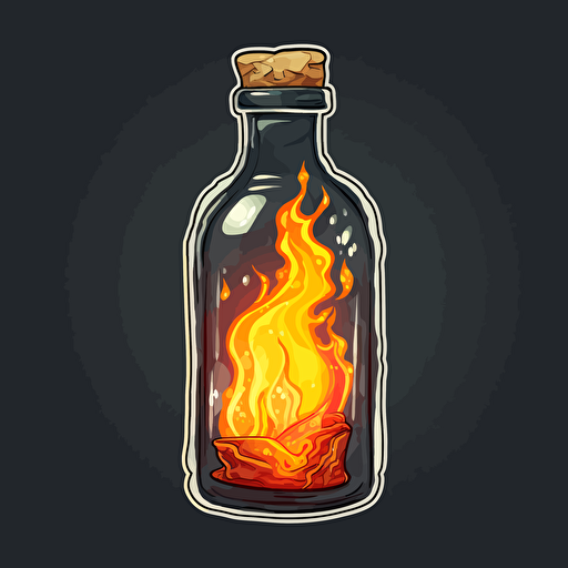 vector sticker a bottle with a flame