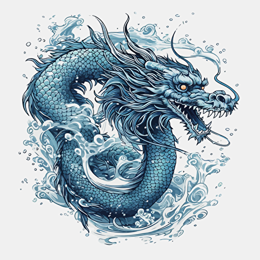 Chinese dragon, digital art, vector, hyper-detailed, white background, sticker, blues