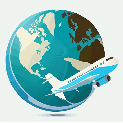 globe with airline flat vector logo