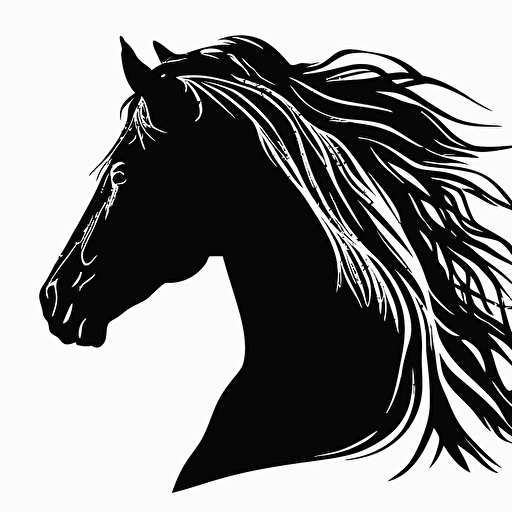 simple horse head outline silhouette all black and white backround vector v
