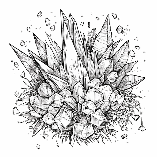 vector image for a coloring page of crystals and diamonds with a bare background isolated on white background