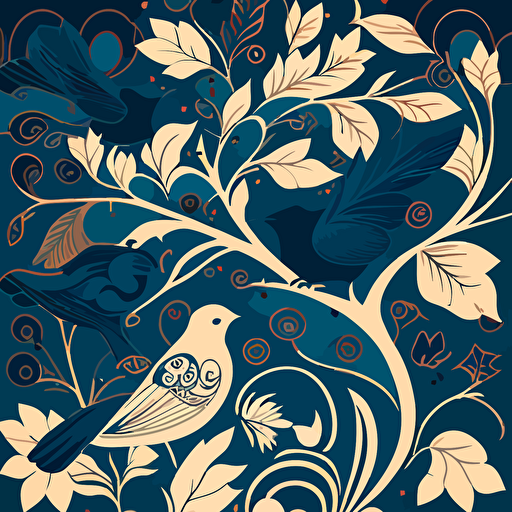 a 2d vector pattern including birds and elegante forms
