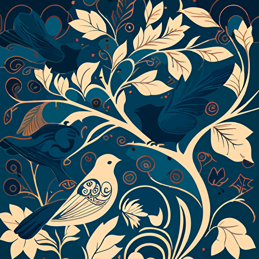 A 2d vector pattern including birds and elegante forms, vector illustration