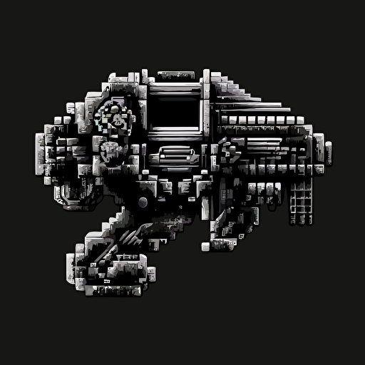 16bit DOOM shooter, white on black background, no shading, 2D, vector, 3:4