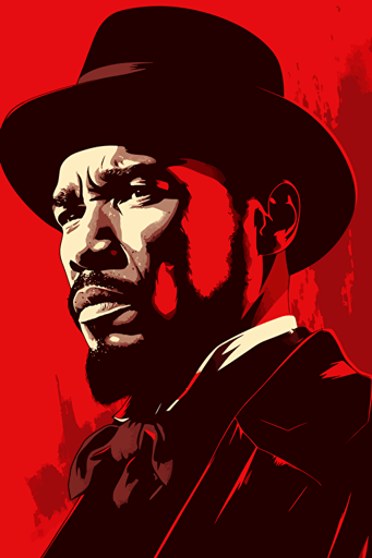 jamie foxx django unchained front view close-up, poster, vector, gritty, detailed, red background,
