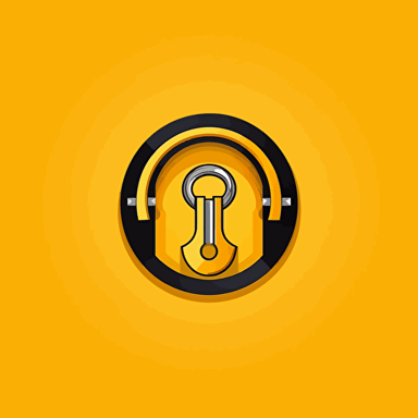 logo for art transportation company, a secure lock with painting, no text inside, flat design, vector, minimalist, yellow dominance, luxury