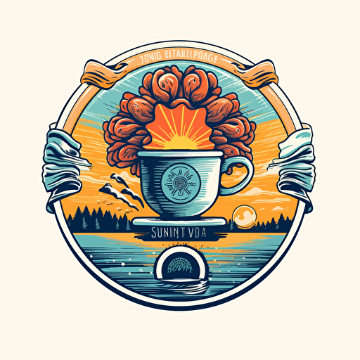 Circular vector logo design for "Morning Pages" creative challenge, featuring elements representing brain dumps, creatives writing three pages first thing in the morning in a stream-of-consciousness style, with a fresh and inspiring look