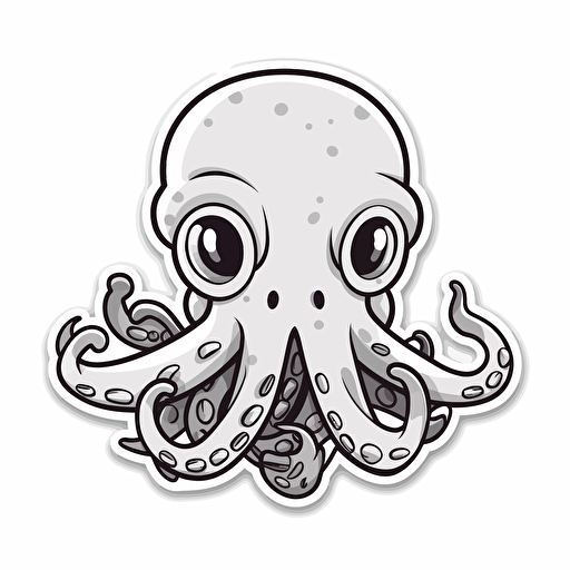 octopus, sticker, cartoon style, white background, contour, devious, cute, vector