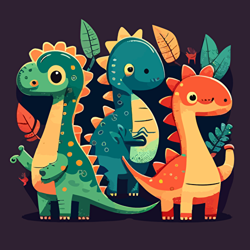 Very cute retro dinosaurs pixar style, 2d flat design, vector, cut sticker