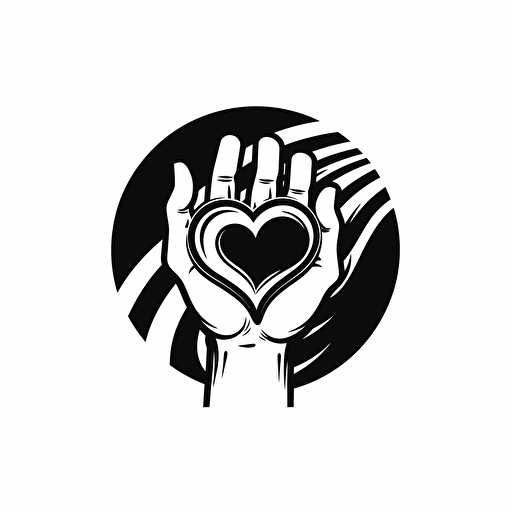 a black and white vector logo design of a hand squeezing a heart