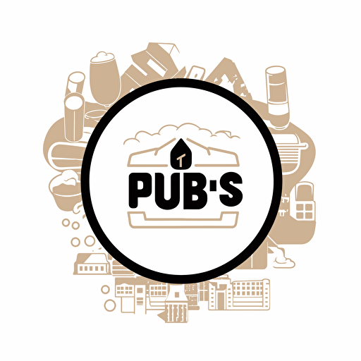 minimal vector logo design for youtube channel called XPubs, with a white background, pub/bar, map, urban