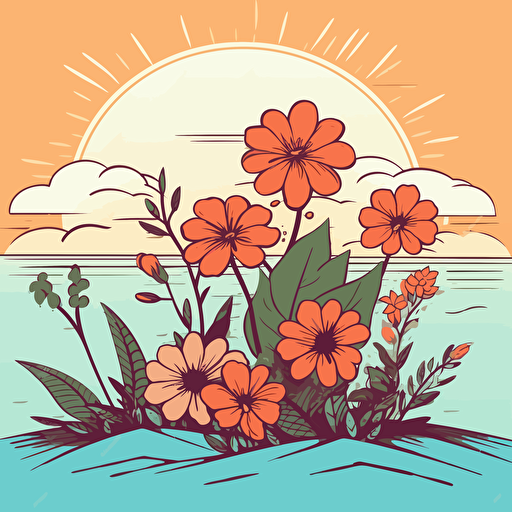 retro summer vibes vector design with flowers, simple