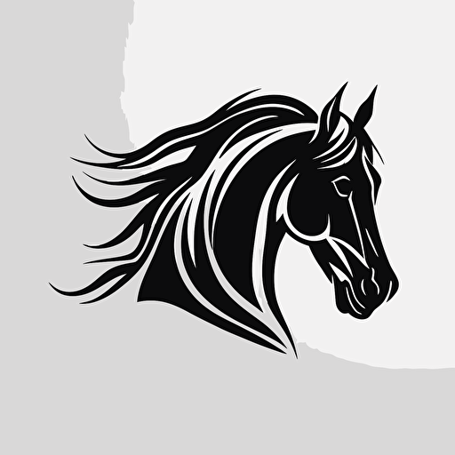 simple logo design of horse head, flat 2d, vector, company logo, color black and white, dynamic