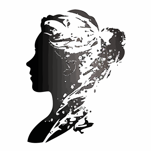 flat vector, black on white background, silhouette of Elsa from Frozen head, side profile v 5