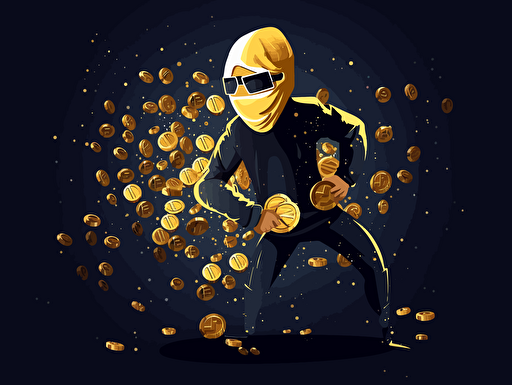 vector robber carrying gold coins with copyright symbol on it, in the style of code-based creations, innovating techniques