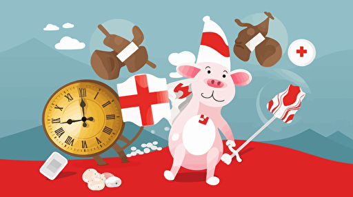 vector art of a happy Swiss world with Swiss flag, Swiss cow with bell, Swiss Bells, Swiss Chocolate, Swiss watches, Swiss dog, Swiss cheese,