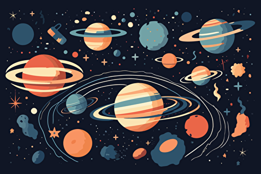 outer space vector art, flat colors, pastel colors, minimalistic,