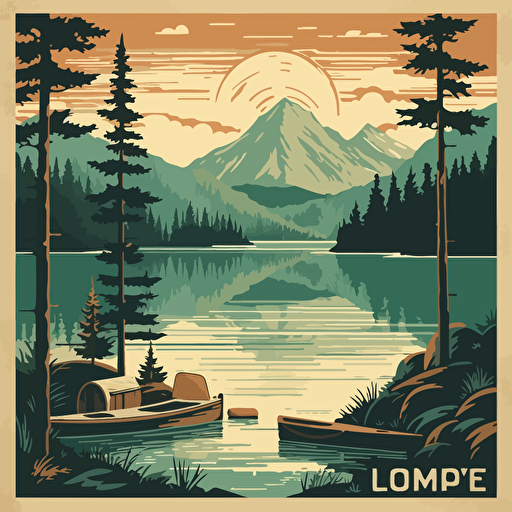 a retro vector travel poster of a lake