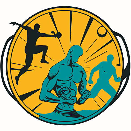 Vector image or logo, single color: In the center of the image, there is a person lifting weights. Next to them, there is a person running. On the other side, there is a person practicing yoga, and a fourth person meditating.